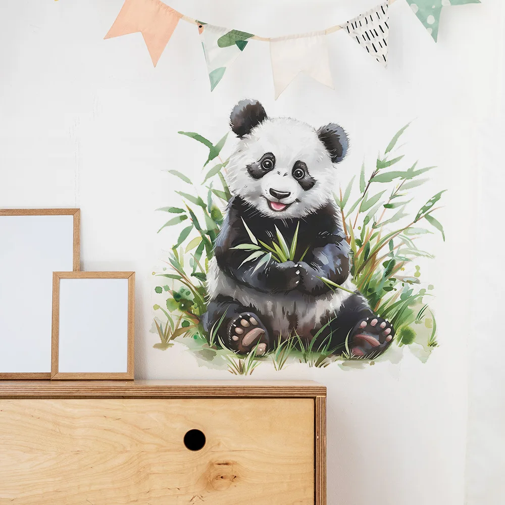 Panda Wall Stickers Set Of 2 Sheets - Watercolor Bamboo & Panda Decals, Peel And Stick, Removable Nursery Decor - View #8