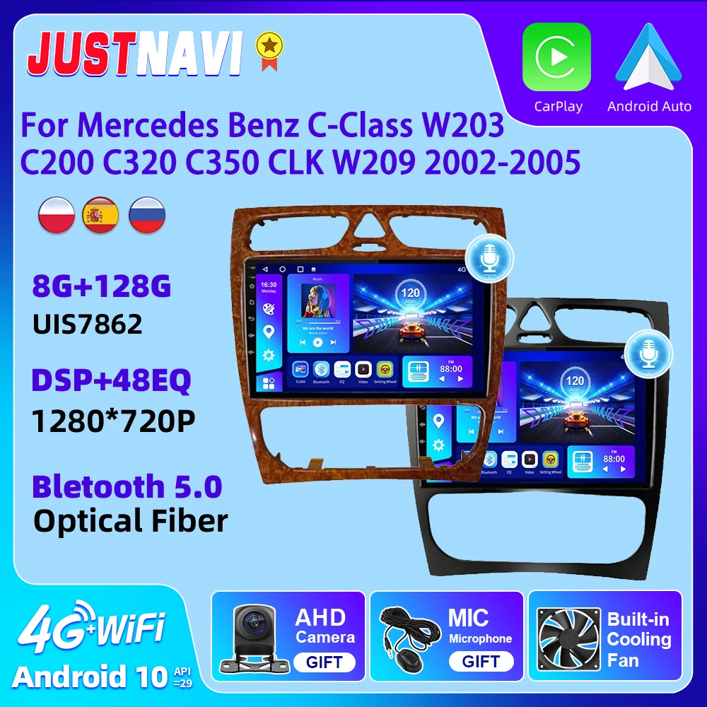 

JUSTNAVI Car Radio For Mercedes Benz C-Class W203 C200 C320 C350 CLK W209 2002-2005 GPS Navigation 4G WIFI 2 Din Android 10 DVD