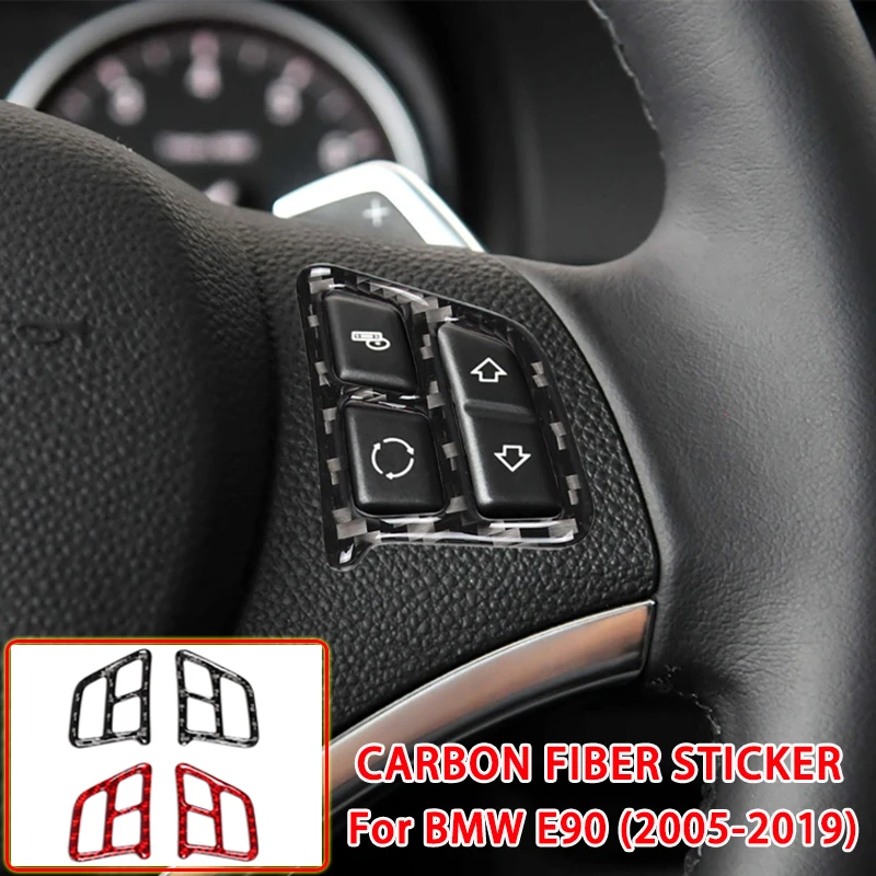 

Carbon Fiber Car Steering Wheel Panel Sticker Button Frame Decal For BMW 3 Series E90 2005-2012 Car Interior Accessories Carbon