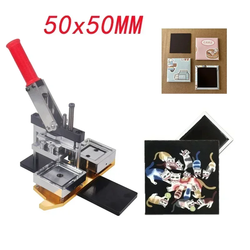 50x50mm Square Refrigerator Badge Press Rotating Machine badge maker Metal Badge Paper Cutter Machine 100PCS Rubber Magnet Material Parts