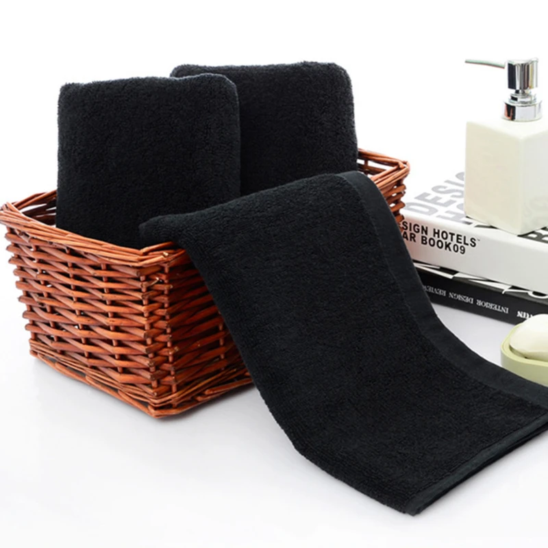 Slippers Non Fading Black Washcloth Pure Cotton Comfortable Gift Thickened Bath Towels Square Face Towels Bathroom Family Hotel 2