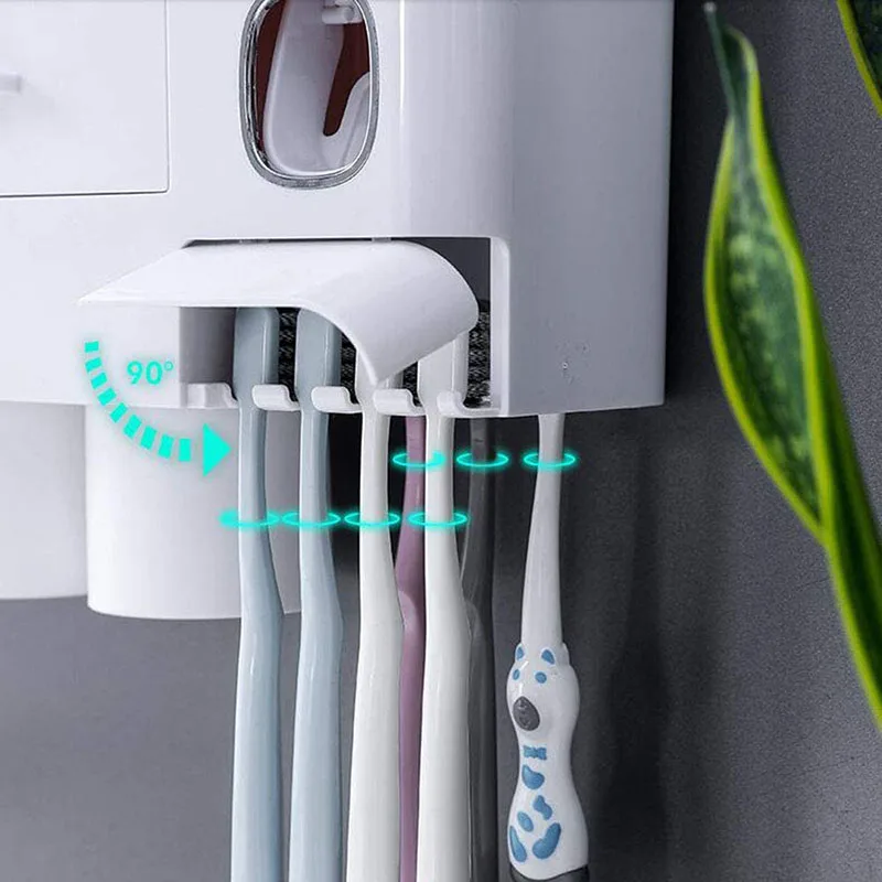 Bathroom Accessories Set Magnetic Adsorption Toothbrush Holder Automatic Toothpaste Dispenser with Cup Wall Mount Storage Rack bathroom accessories set