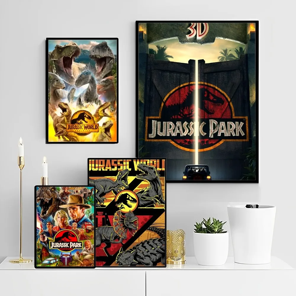 

J-Jurassic W-World D-Dominion Poster Self-adhesive Art Poster Retro Kraft Paper Sticker DIY Room Bar Cafe Vintage Decorative