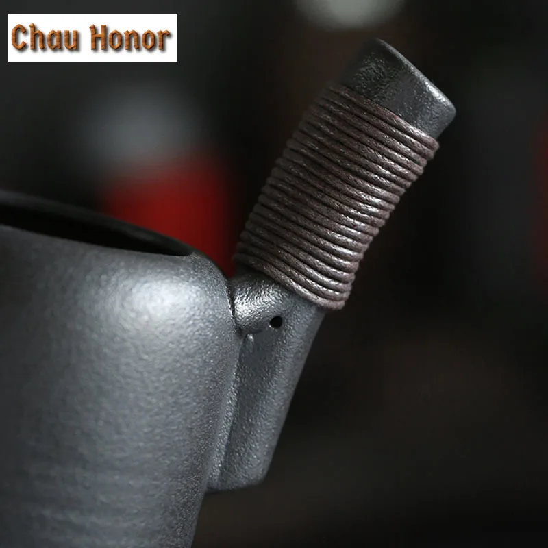 300ml Japanese Style Black Pottery Side Handle Fair Cup Coarse Pottery Tea Dispenser Ceramic Chinese Kung Fu Tea Set Accessories