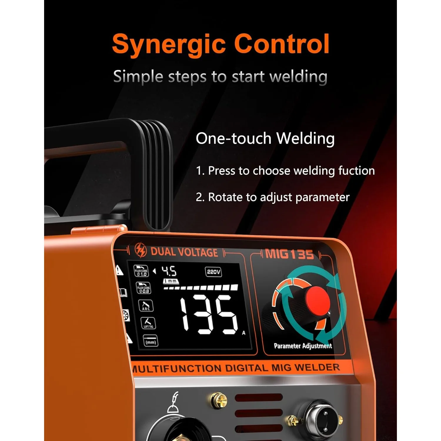 135A Flux Core MIG Welder 110V 3-IN-1 MIG/ARC/Lift TIG Welding Machine IGBT DC Inverter Gasless Welder Synergy Welding Machine 5