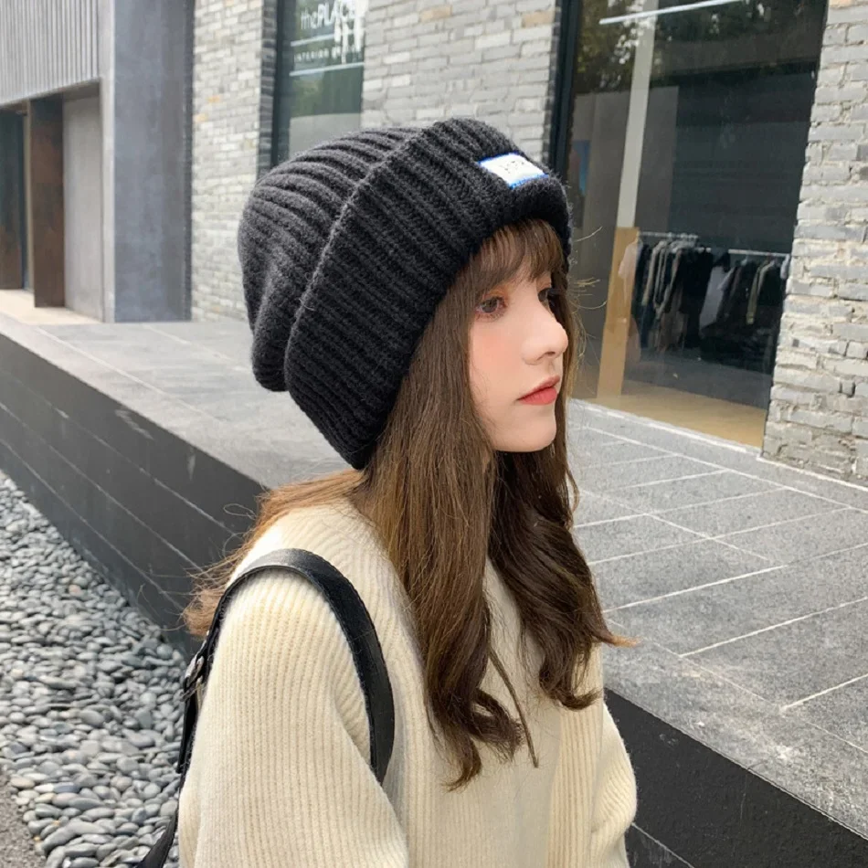 Autumn Winter Knitted Hat Plush Outdoor Women's Korean Casual Fashion warmth Ear Protection Big Head loose Cap Christmas Gifts