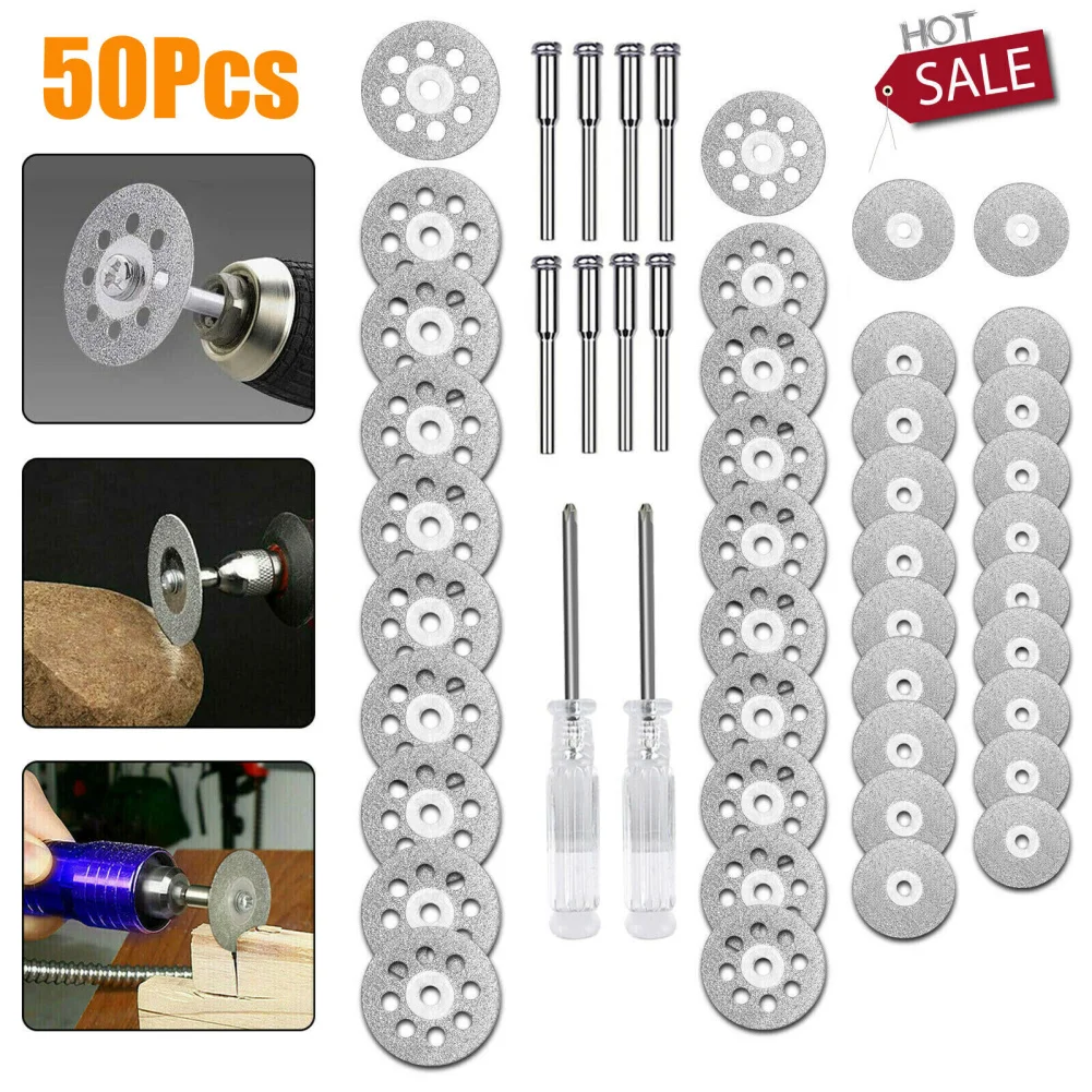 

50Pcs Rotary Cutting Wheels Tool Kit With Mandrels Screwdrivers High Cutting Efficiency For Wood Glass Plastic Stone Metal