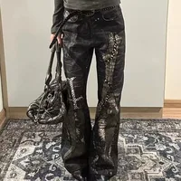 American Retro Python Print Straight Jeans Women Y2K Fashion Street Hot Girls Loose Harajuku Casual High Waisted Wide Leg Jeans 1