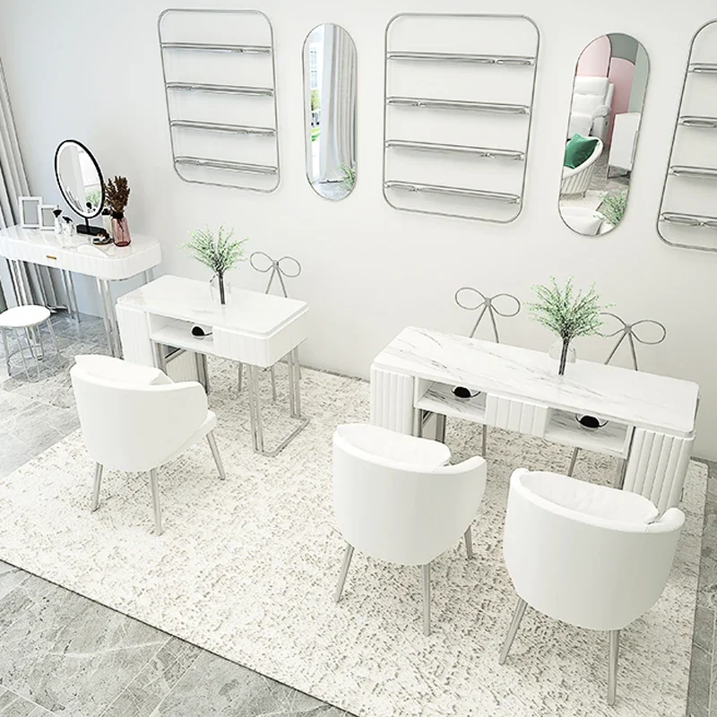 Light Luxury Nail Table Manicure Furniture For Beauty Salon Professional Manicure Table Double Layer With Drawer Nail Tables