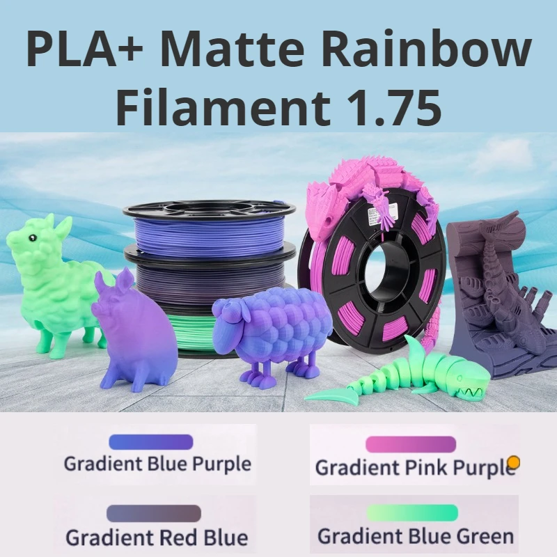 

PLA+ Filament Rainbow, 3D Printer Filament Matte Gradient Multicolors Filament, Color Change, 3D Printing Filament 1KG/2.2lb