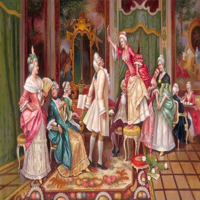 

European Figures Oil Painting Court Gathering Photo Mural Wallpaper Living Room Sofa Bedroom Home Decor Wall Cloth Papel Tapiz