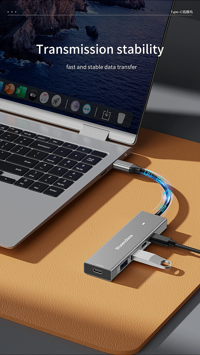 Blueendless Typ C 4-Port USB 3.2 Gen 2 10 Gbit/s Hochgeschwindigkeits-4-in-1-USB-C-Adapter für mobilen Laptop-Adapter mit 5-V-Ladeanschluss – Detail 5