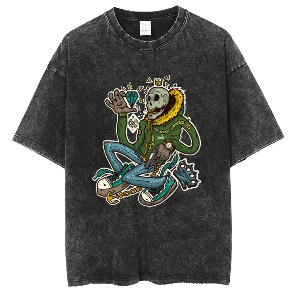 

Футболка мужская с забавным принтом черепа, футболка из 100% хлопка с эффектом потертости в стиле ретро, футболка со стразами, мужские футболки в стиле хип-хоп, уличная одежда