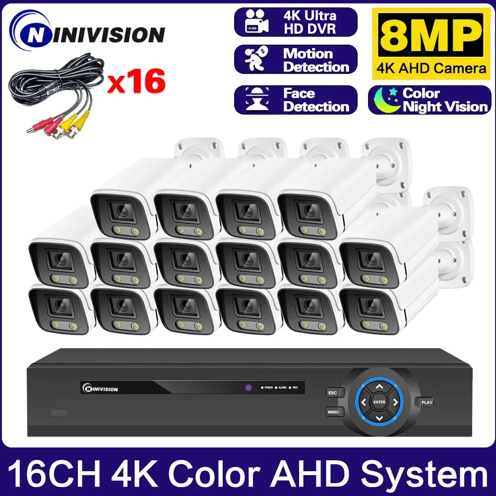 4K Ultra HD AHD Video Surveillance System Kit 16CH DVR Security Camera System Set 8MP Color Night Vision CCTV Camera Kit 8CH P2P 4k ultra hd ahd video surveillance system kit 16ch dvr security camera system set 8mp color night vision cctv camera kit 8ch p2p