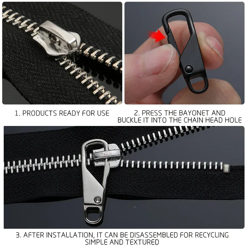 Universal Metal Zipper Head Bag Detachable Replaceable Slider Pull Tab Rubber Alloy Zipper Heads Sewing Clothes Tent Backpack