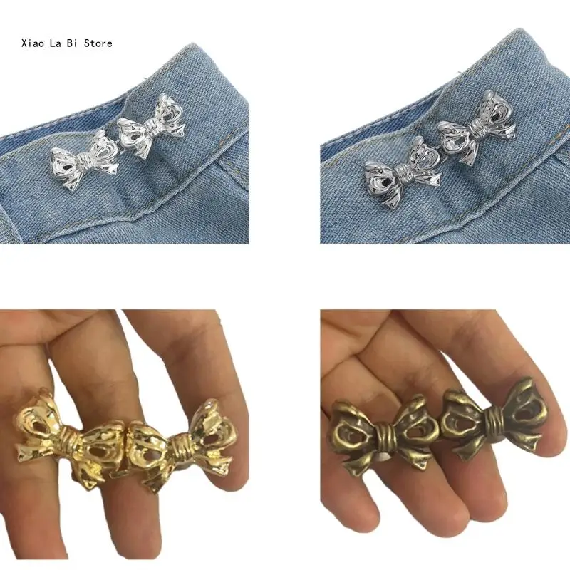 Bows Pant Pin Jean Button Pins Adjustable Waist Buckle Instant Button for Pant Bows Tighten Waist Pin No Sew XXFD