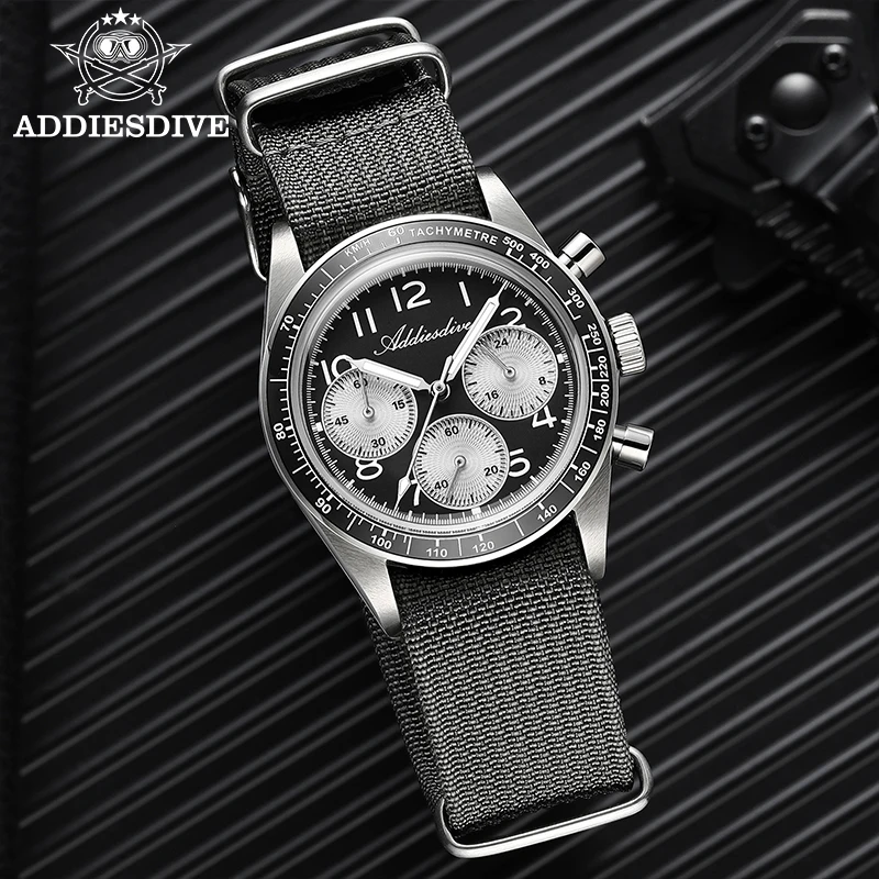 ADDIESDIVE New Men Watch VK63 Quartz Chronograph Ceramic Bezel