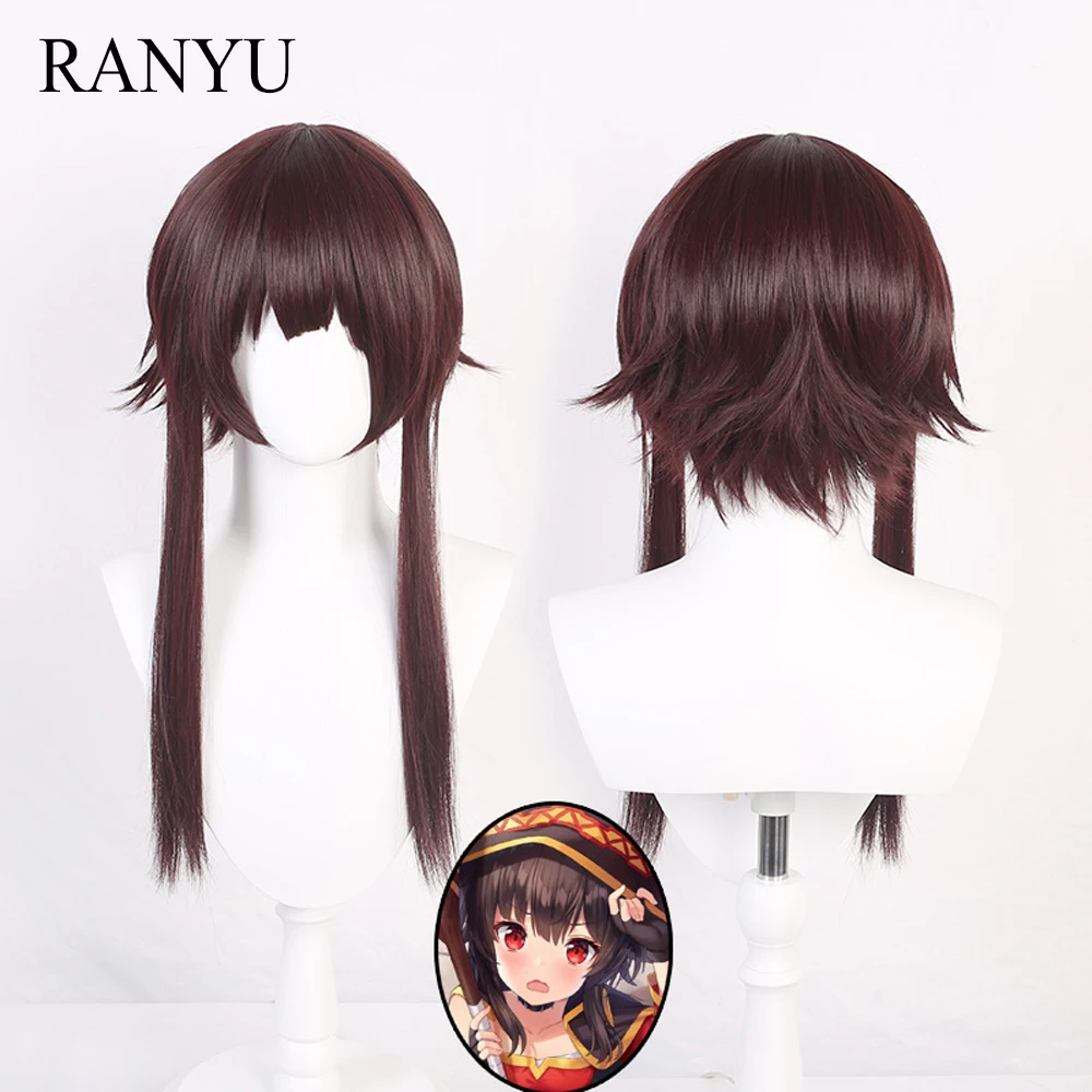 

RANYU God's Blessing on this Wonderful World Megumin Wig Synthetic Long Short Straight Brown Anime Cosplay Hair Wig for Party