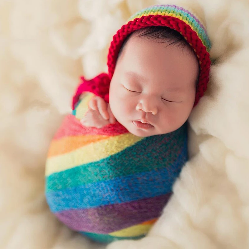 

Stretch Newborn Rainbow Wraps Swaddling Baby Photography Props Photo Shooting Accessories Photograph Studio Blanket Backdrop