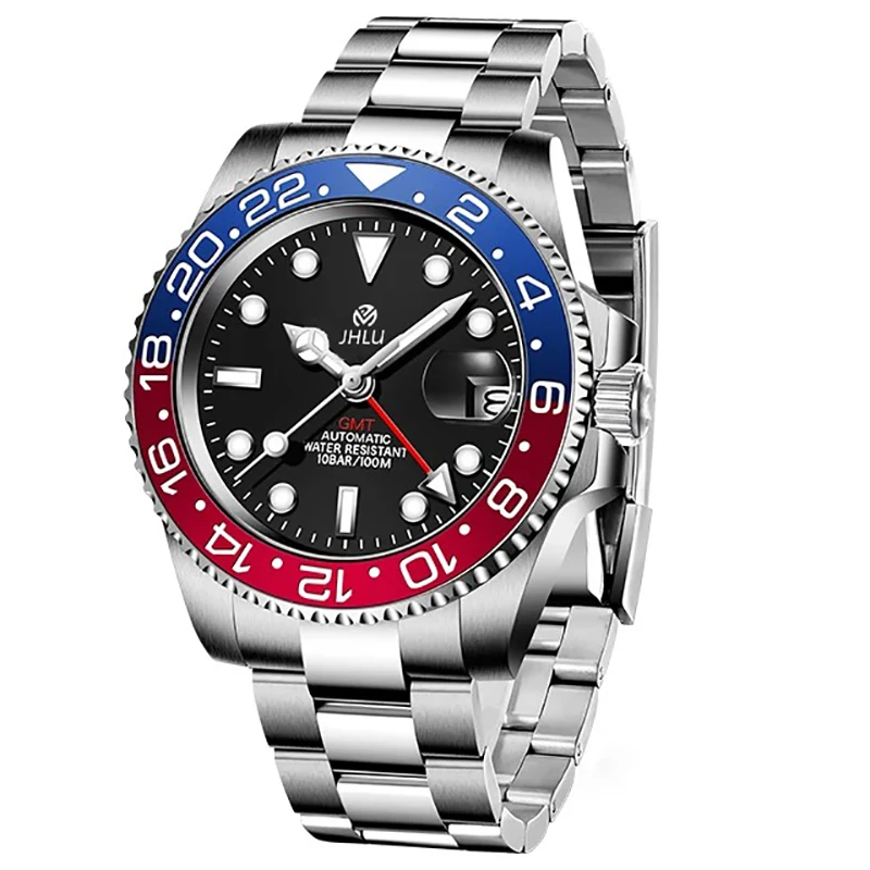 

New Luxury Men Mechanical Wristwatch Stainless Steel GMT Pepsi Watch Top Brand Sapphire Glass Men Watches