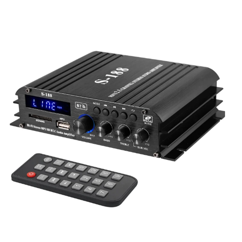 

90W S-188 Bluetooth Stereo Hifi Amplifier 2.1 CH Audio Power Amplifier Bass Treble Control Music Player Amp EU Plug Easy Install