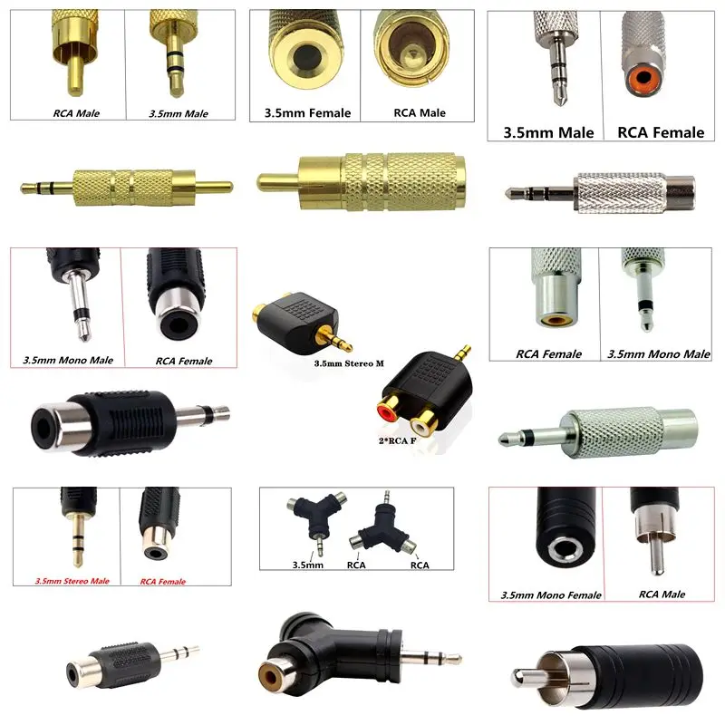 Placcato Oro Dc3.5Mm Mono Stereo Maschio Femmina A Rca Maschio Femmina Convertitore Audio Av Da 3.5Mm A Doppio Adattatore Femmina Lotus