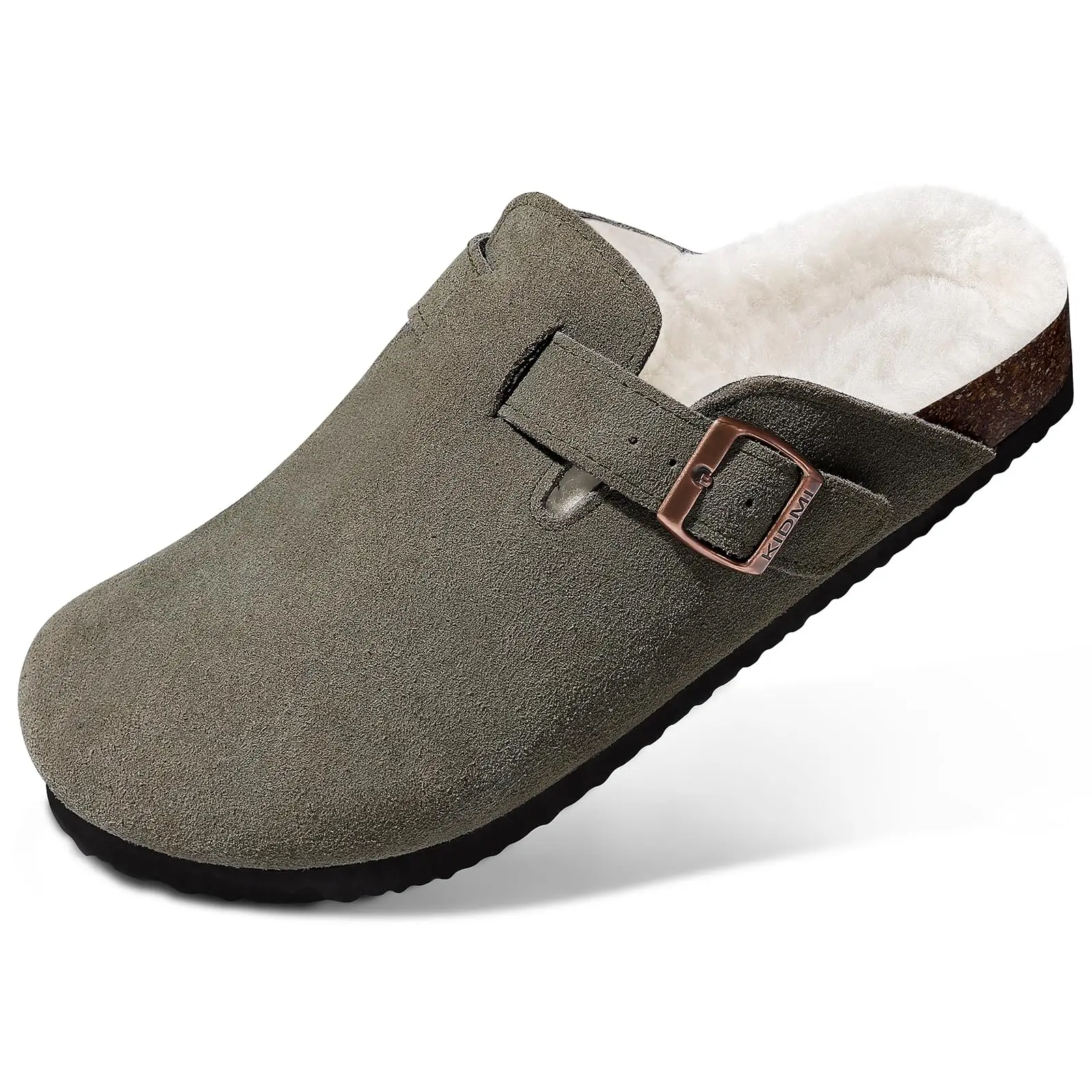 Comwarm Plush Lined Clogs Women Cork Footbed Fur Mules Men Warm Furry Slides House Sllippers Outdoor Winter Fuzzy Cork Slippers