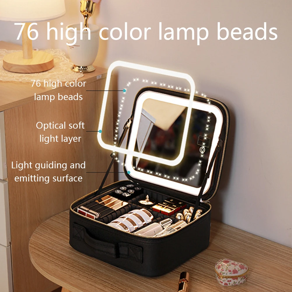 Smart LED Cosmetic Case with Mirror Cosmetic Bag Travel Makeup Bags for Women Fashion Portable Storage Bag Travel Makeup Bags 3