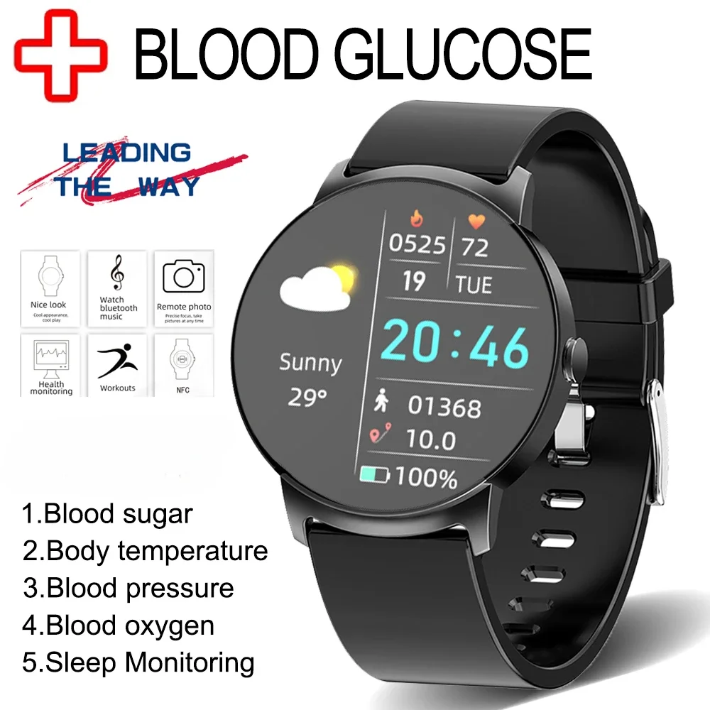 

2023NEW NFC Smart Watch Blood Glucose Heart Rate Blood pressure Blood Oxygen Health Monitoring Smartwatch Waterproof Watches Men