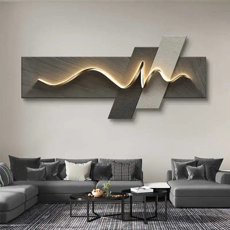 Dipinto decorativo per soggiorno con illuminazione a LED ambientale, quadro moderno di lusso per parete dietro il divano, dipinto minimalista da appendere. - immagine 3