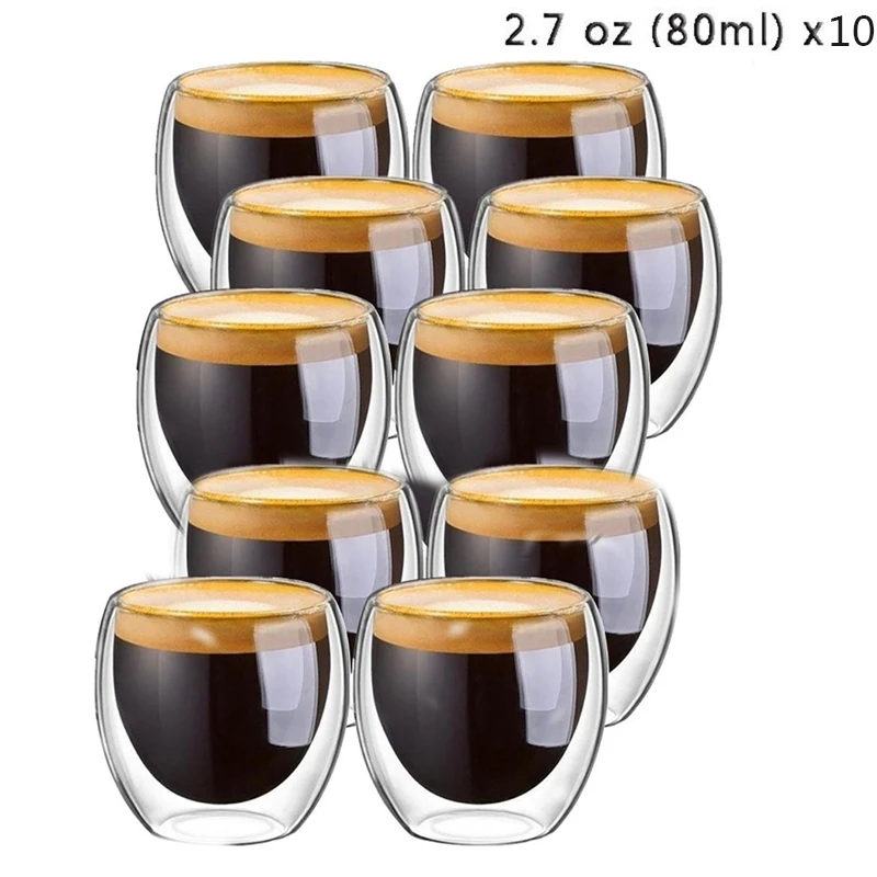 Comfome Tazas de café de vidrio de doble pared de 12 onzas, juego de 4,  taza de café de vidrio transparente con doble aislamiento para bebidas