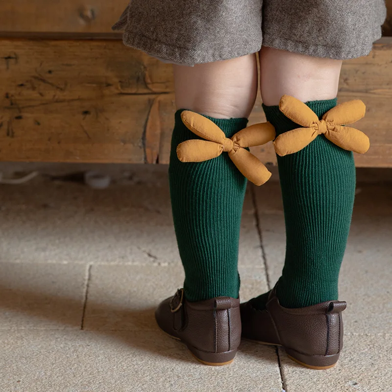 

Children's Socks Girls Long Sock Autumn Solid Double Needle Dragonfly Tube Socks Cotton Girls Leg Stockings
