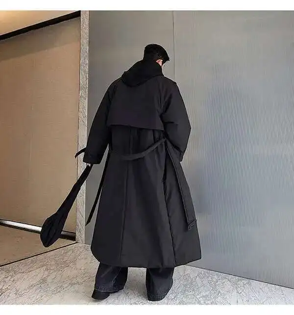 PFHQ Winter Oversize Silhouette Thickened Double Breasted Long Cotton Coat Solid Color Male Tops Solid Color Casual 21Z7505