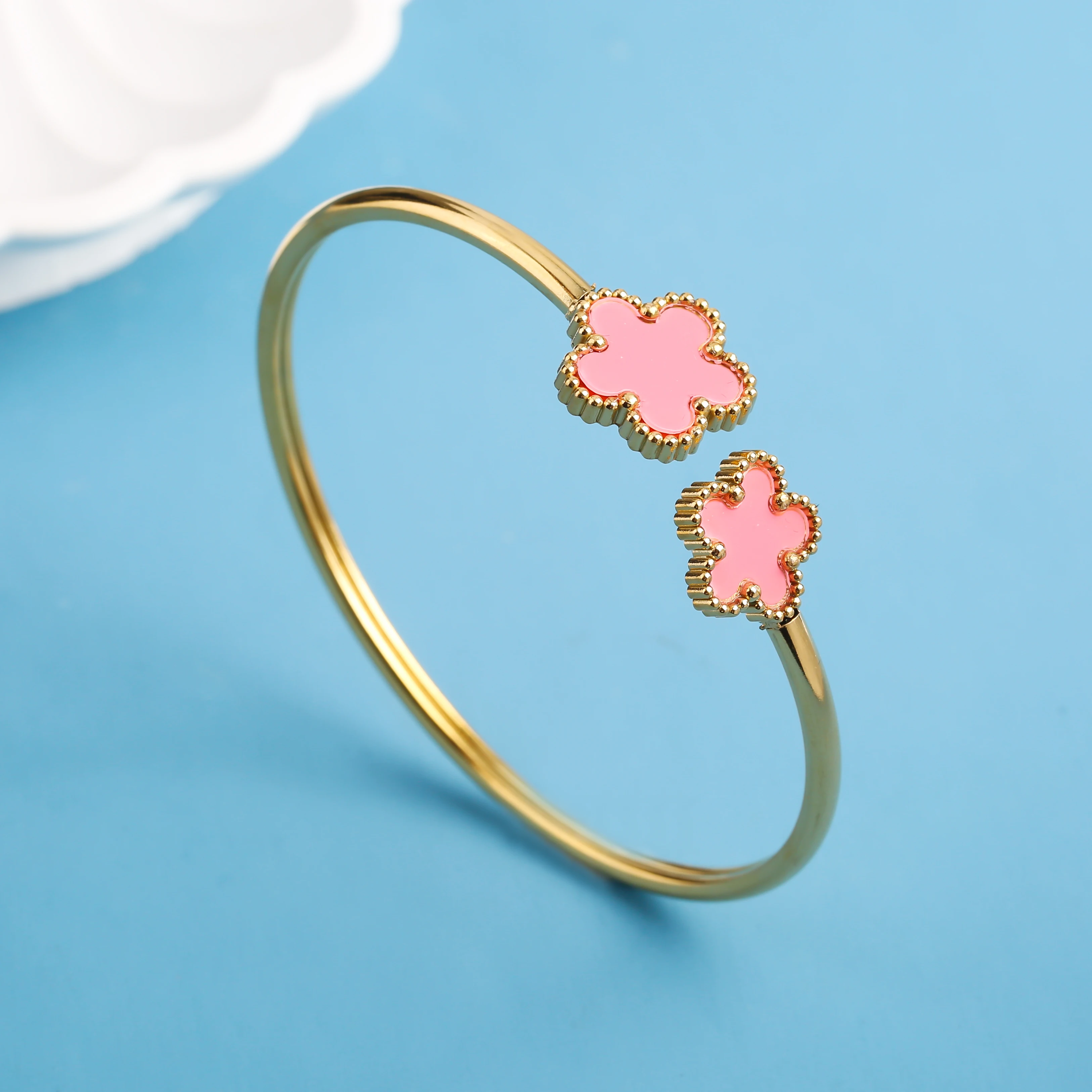 Simple Stainless Steel Shell Five-Leaf Flower OpenS Bangle For Man Woman Daily Party Birthday Jewelry Gift Clover bangle bracelet stainless steel bracelet