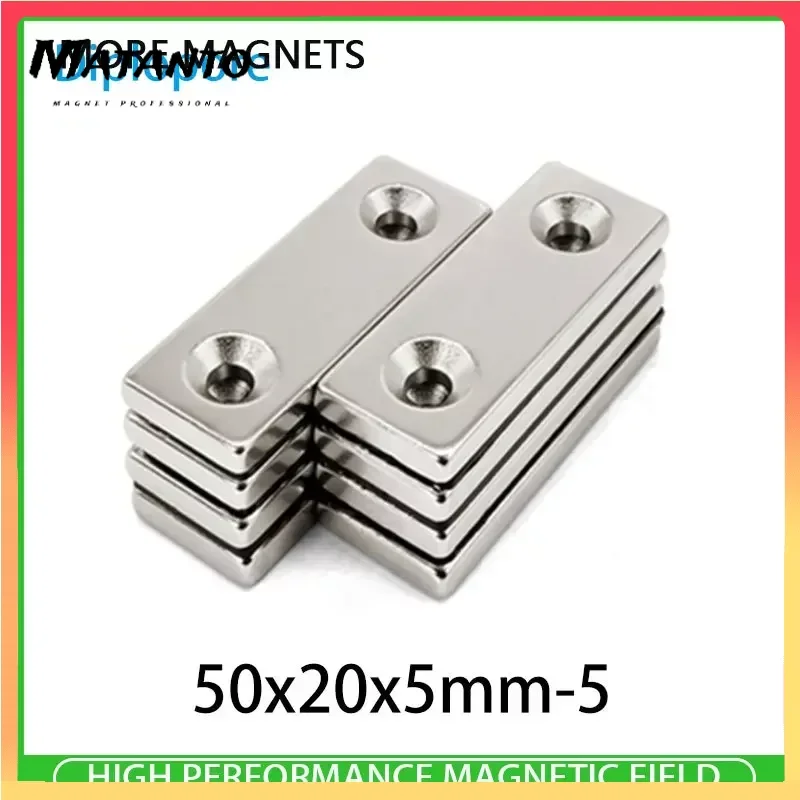 

1/2/5/10PCS 50x20x5-5mm Big Strip Block Strong Magnet Hole Thick Quadrate Permanent NdFeB Magnet Sheet