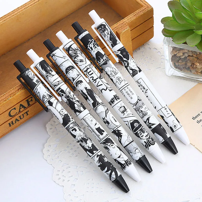 

Cute 6 PCS PACK Gel Pen Funny Anime Style Black Quick-Drying Carbon Pen Office Aesthetic Stationery Pretty School Supplies