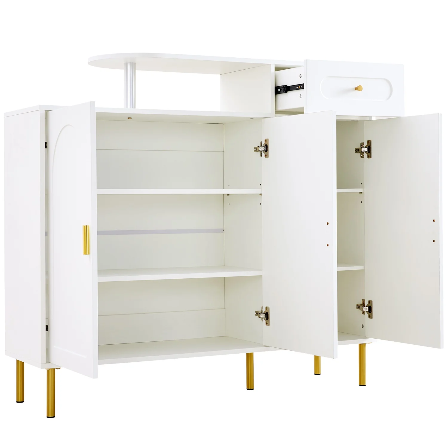 Modern Dresser/Sideboard/Shoe Cabinet With Metal Handles, 1 Drawer And 3 Doors, On Metal Feet, White. Size B120×H92×T35 Cm – Detail 10
