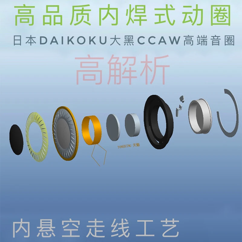 TONEKING Dendroaspis Viridis HIFI Headset Three Diaphragm Dynamic Physical Frequency Division Metal Earphone IEM wired earphones With MMCX Cable