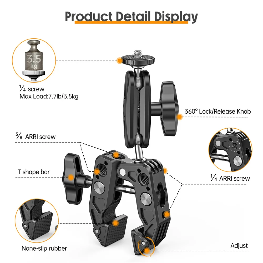 Metal Super Braçadeira com 360 Bola Cabeça Braço Mágico Braçadeira com Arri Parafuso para Dslr Câmera Monitor Led Luz Mic Hastes Novo - Image 4