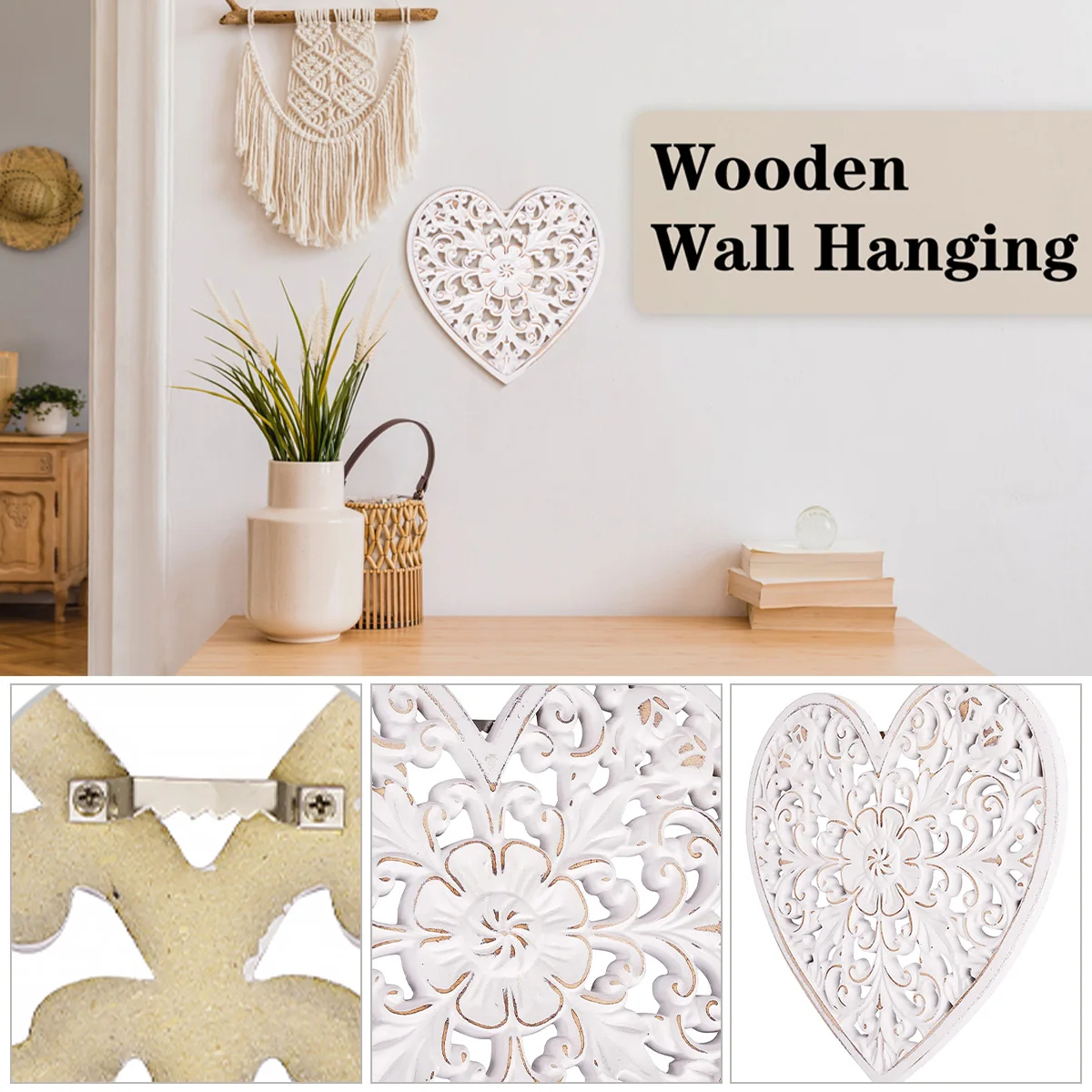Elegant Floral Carved Wooden Wall Art – Rustic Decorative Panel
