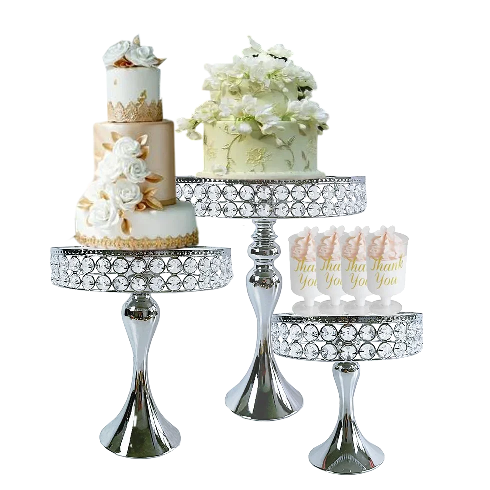 Gold Silver Antique Acrylic Round Cake Stand Set Wedding Birthday Party Dessert Pedestal Display Plate Food Service 1Pcs/lot