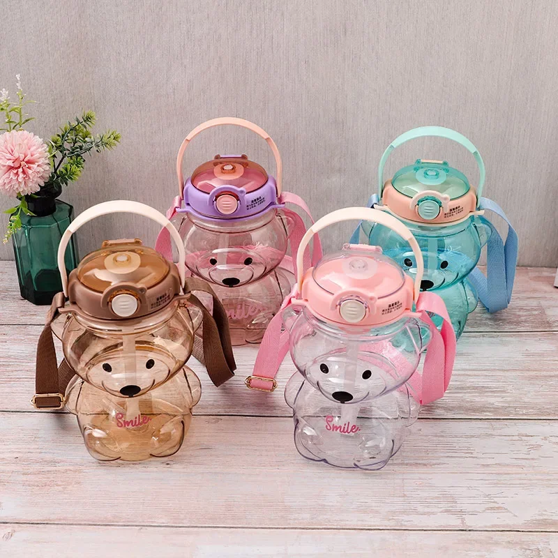 1 Liter Water Bottle for Kids with Straw Mug Cup Bear Summer Outdoor Sport  Plastic Girls School Cute Drinking Cup Bear Water Bottle with Straw and  Strap Cute Wa… in 2023