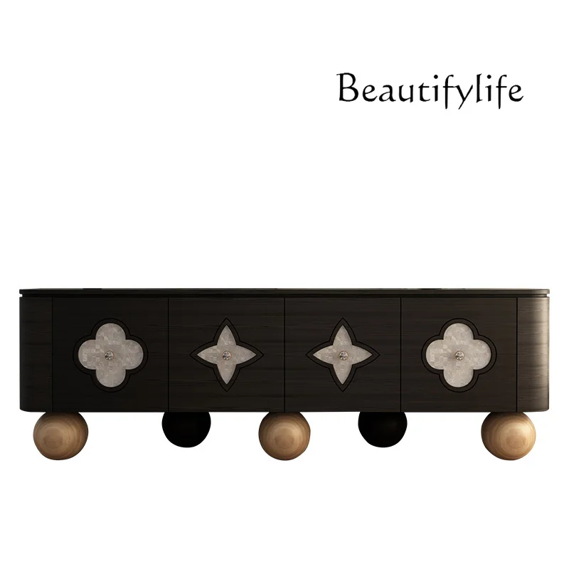 

Современный скандинавский Ретро ТВ-шкаф из массива дерева и чайный столик, простой круглый ножной шкаф для гостиной, Аудиовизуальный шкаф