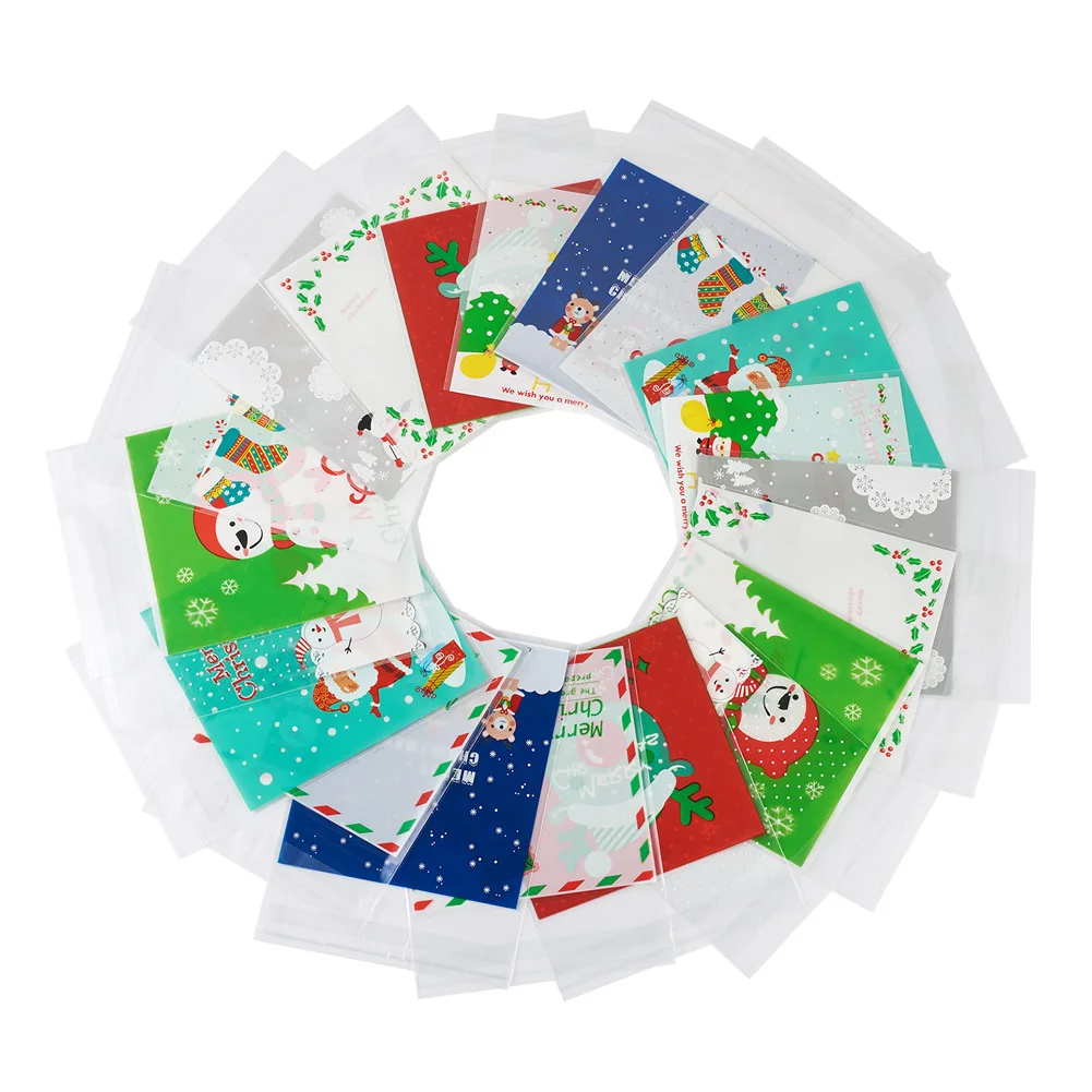

200pcs Christmas Plastic Bakeware Bag with Self-adhesive Candy Snack Packing Storage Pouch Gift Party Jewelry Bag 13x10x0.02cm