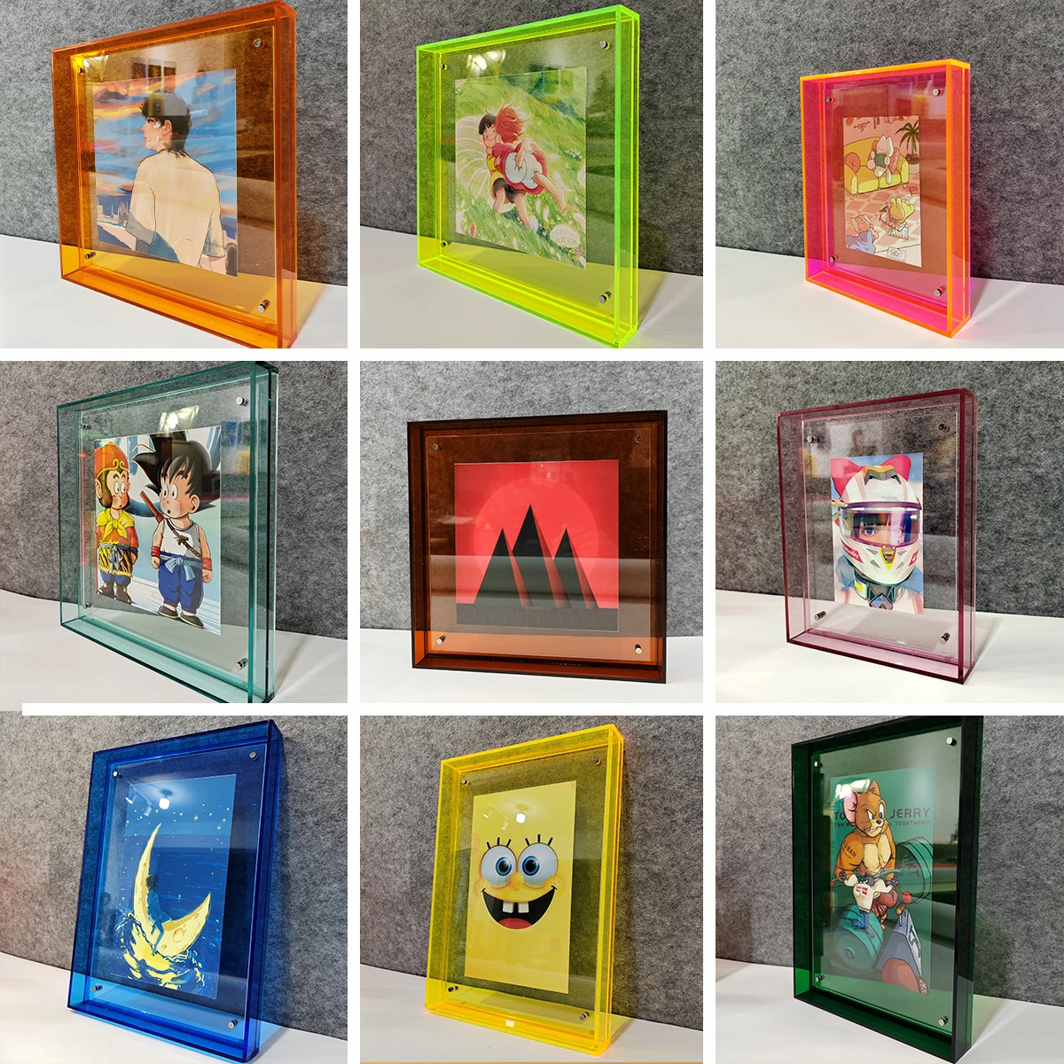 

Color Acrylic Floating Photo Frames Clear Picture Frame for Wall Mounted Tabletop Standing Decor Photo Frames Neon Hanging Frame