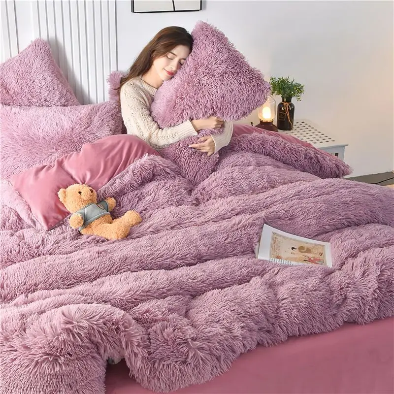 4pcs Autumn and Winter Thickening Soft Bedroom Bedding Set Home Textile Geometric Pattern Sheet Quilt Cover Pillowcase