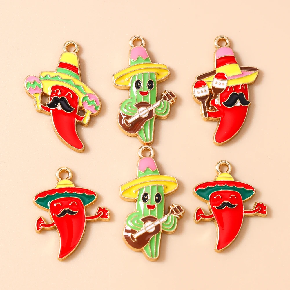 Leslie 10 Stück mexikanische Karnevals-Charms mit rotem Chili-Pfeffer, Anhänger für Schmuckherstellung, DIY-Halskette, Armbänder, Ohrringe, Zubehör