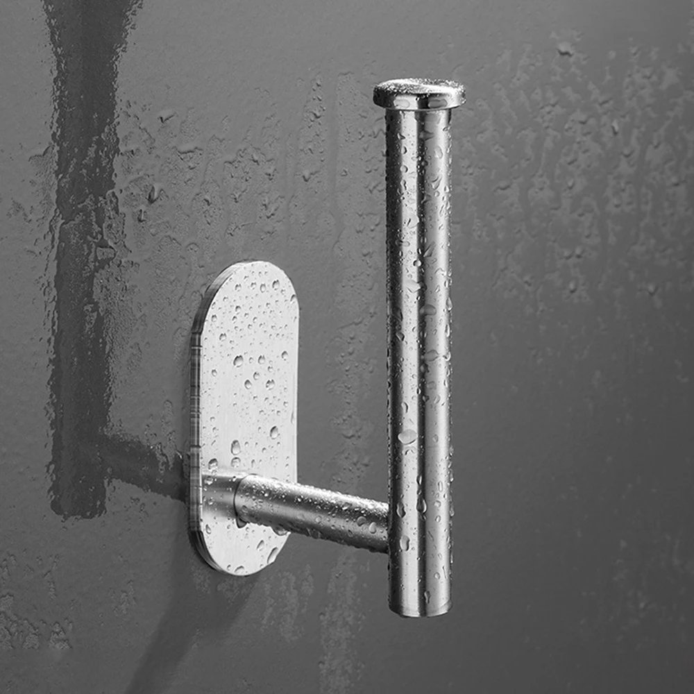 1PC Stainless Steel Roll Paper Holder Kitchen Plastic Wrap Wall Mount No Punch Hat Hanger Toilet Paper Holder Storage Hook 2