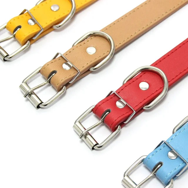 Solid Color Leather Dog Collar Adjustable Cat Necklace Puppy Neck Strap Suitable For Medium And Small Dogs Pet Supplies XS-XL 3