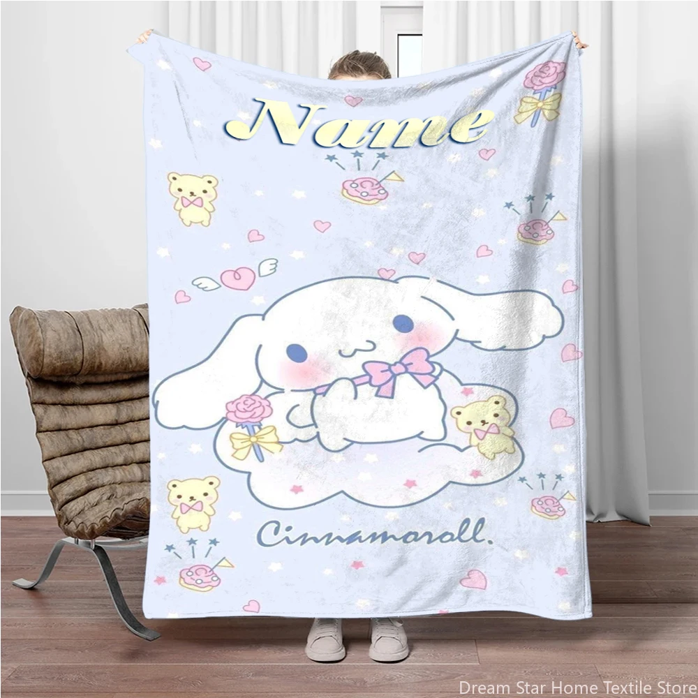 Custom Name Personalized Blanket Sanrio Kids Blanket Soft Fluffy Cinnamoroll Cartoon Warm Throw Quilt Blanket for Sofa Bedroom 4